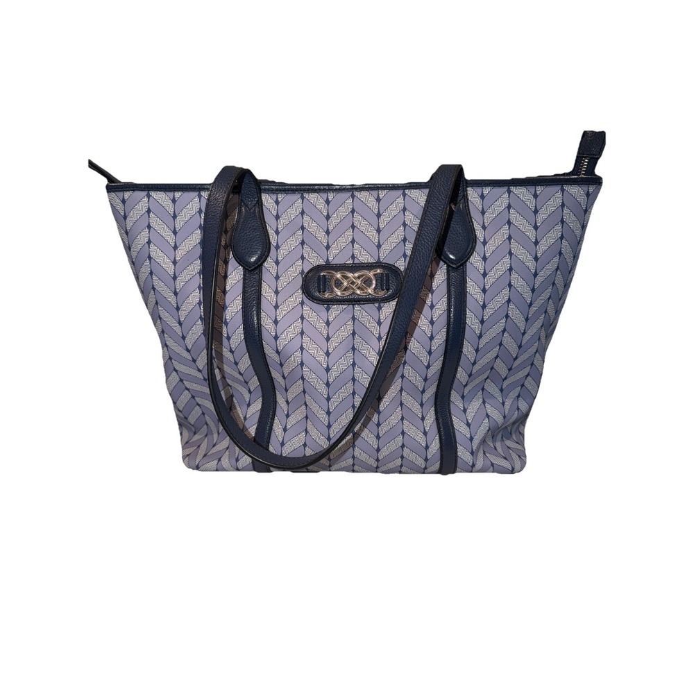 BRIGHTON INTERLOK‎ COLLECTION BLUE ROOMEY TOTE COATED CANVAS LEATHER $450 Retail